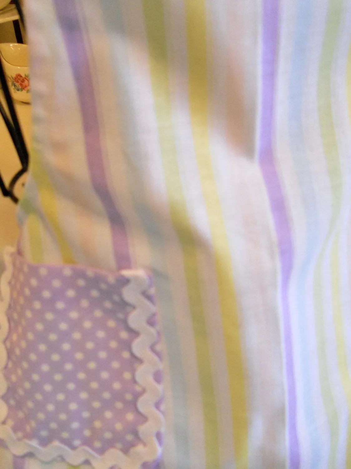 Retro Style Infant Toddler Children's Apron in Stripes with Purple Polka Dots size 6 months