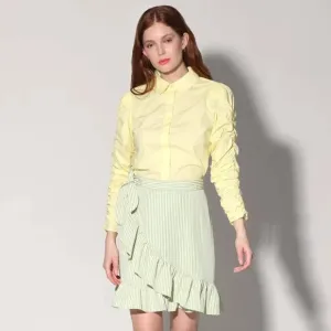 Revolve Walter Baker Sonny ruffled striped poplin mini wrap skirt yellow green