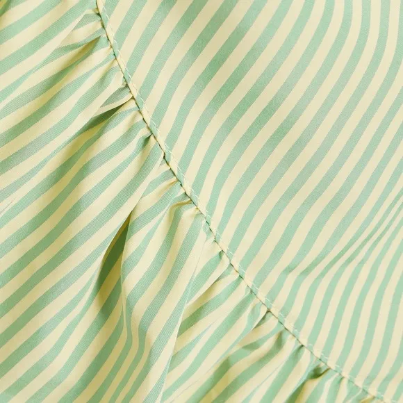Revolve Walter Baker Sonny ruffled striped poplin mini wrap skirt yellow green