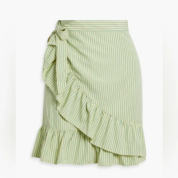 Revolve Walter Baker Sonny ruffled striped poplin mini wrap skirt yellow green