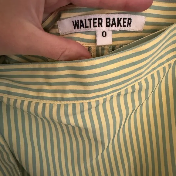 Revolve Walter Baker Sonny ruffled striped poplin mini wrap skirt yellow green