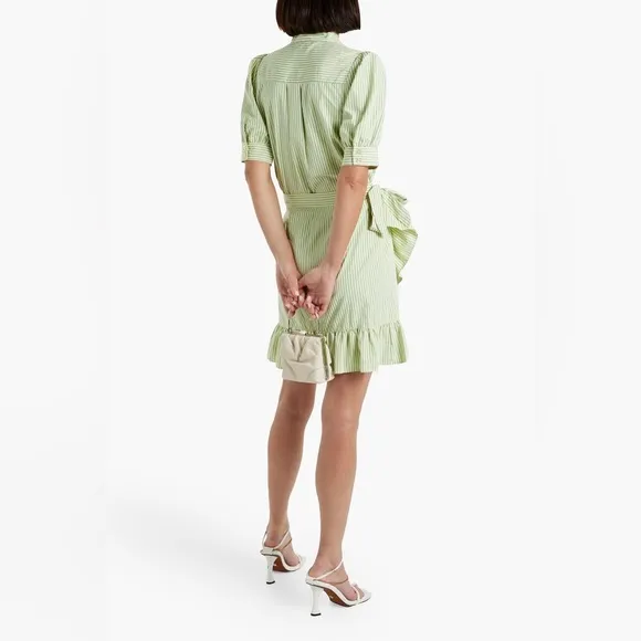 Revolve Walter Baker Sonny ruffled striped poplin mini wrap skirt yellow green