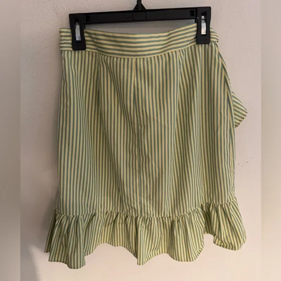 Revolve Walter Baker Sonny ruffled striped poplin mini wrap skirt yellow green