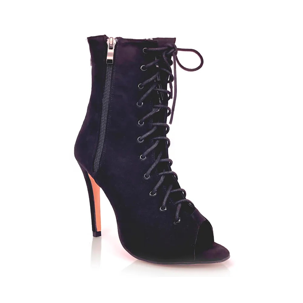 Rude Boy - By Kiira Harper - Open Toe Lace Up Dance Booties (Suede Sole)