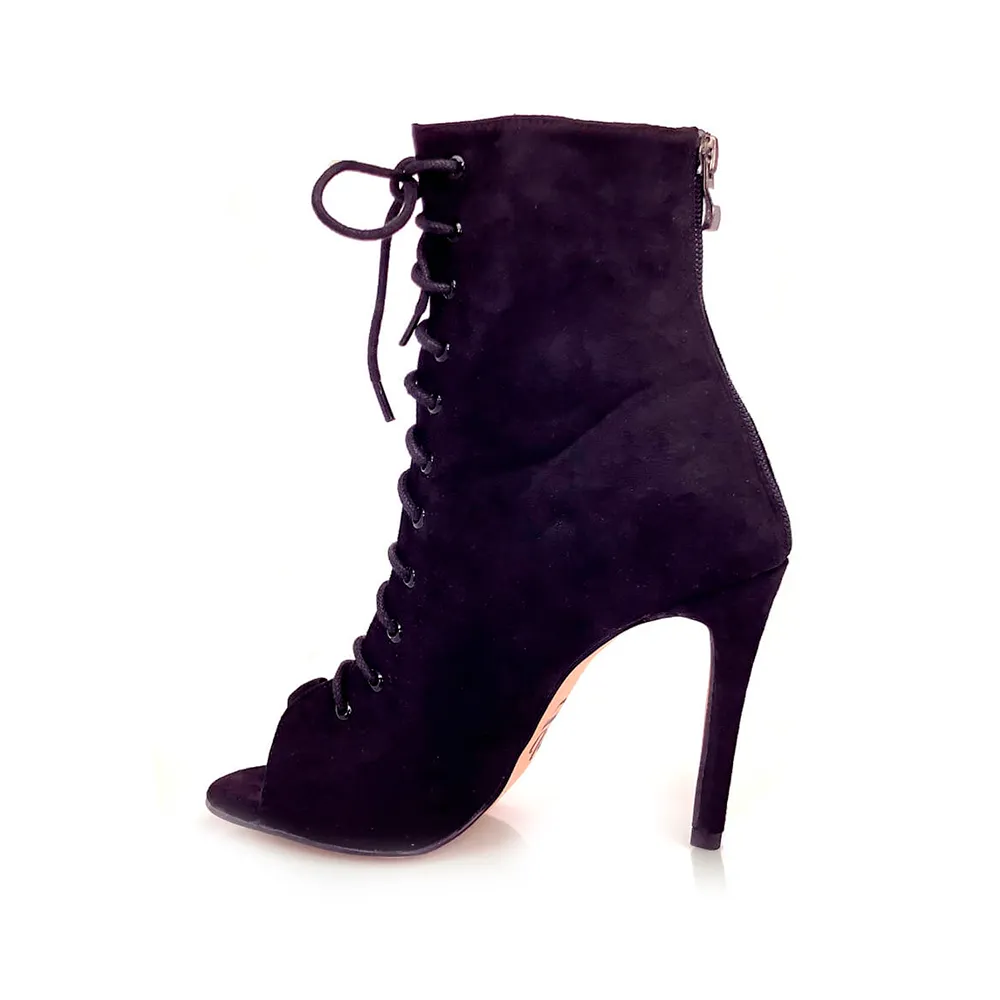 Rude Boy - By Kiira Harper - Open Toe Lace Up Dance Booties (Suede Sole)