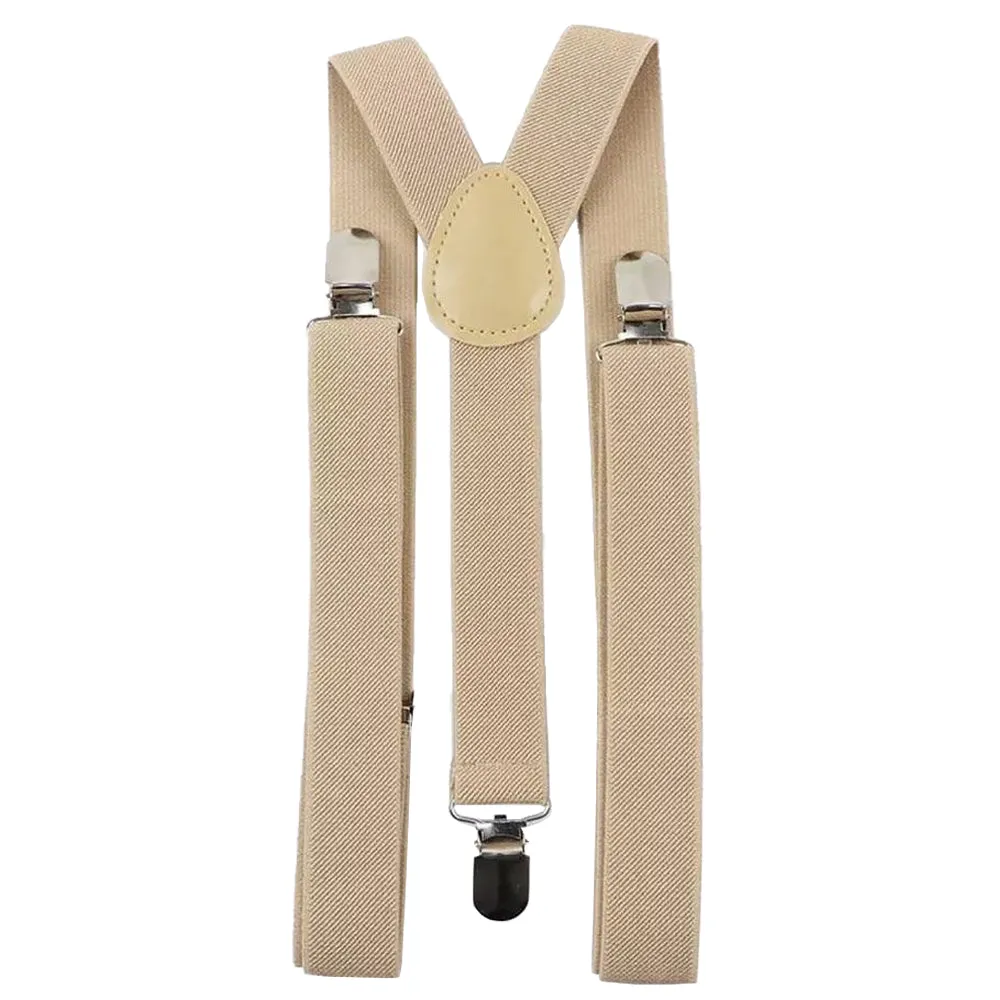 Rufus Brown Wool Bow Tie, Pocket Square and Beige Braces Set