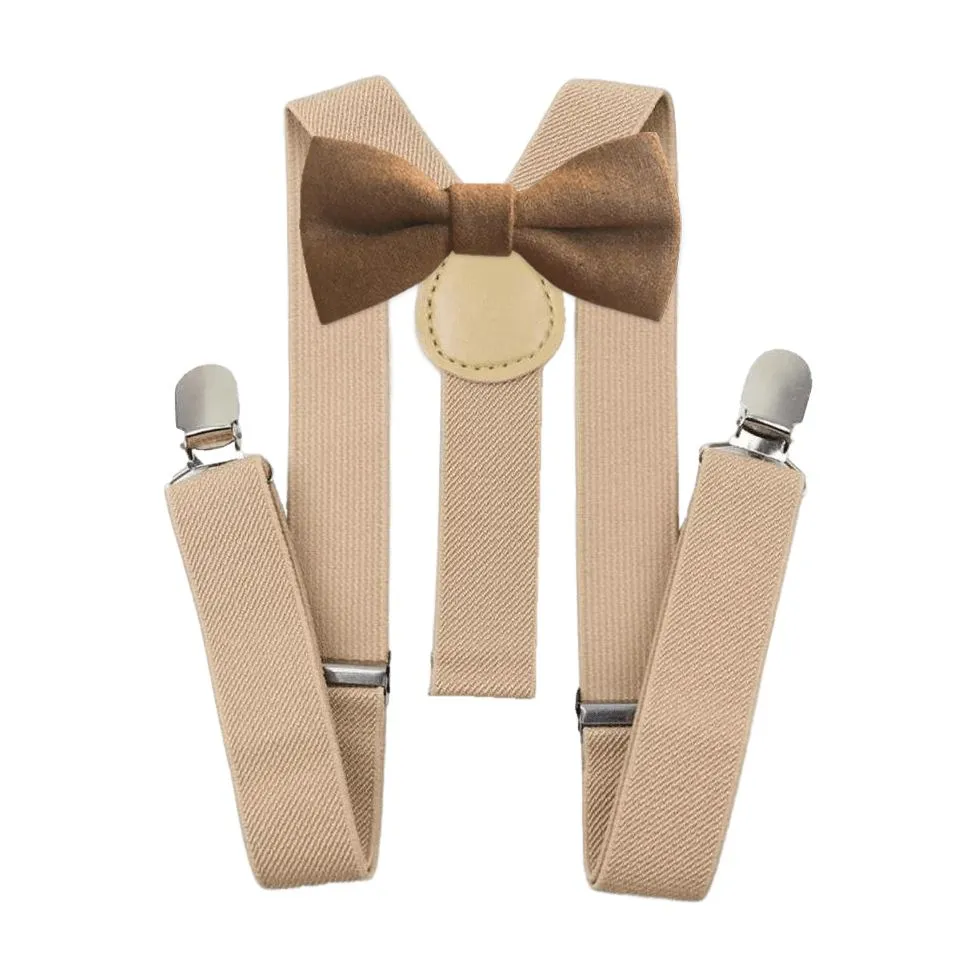 Rufus Brown Wool Boy’s Bow Tie and Beige Braces Set