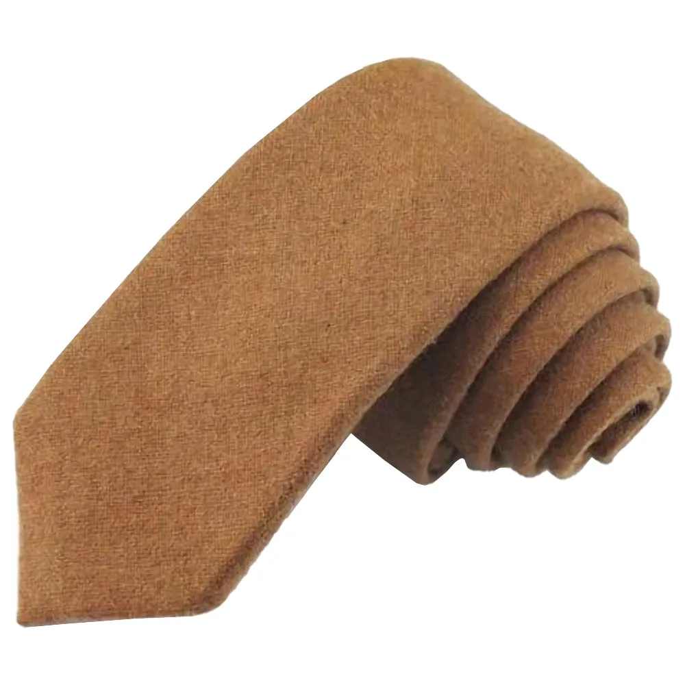Rufus Camel Tan Skinny Tweed Tie and Orange & Blue Plaid Tartan Pocket Square Set