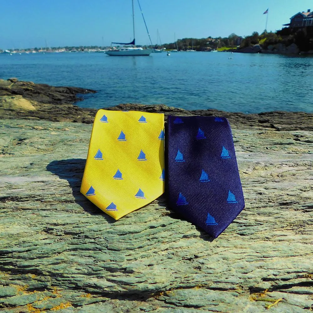 Sailboat Necktie - Yellow, Woven Silk