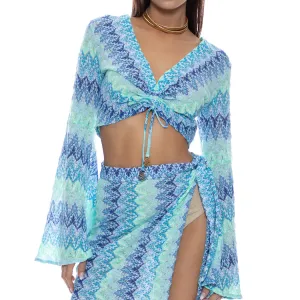 SEVEN SEAS - Bell Sleeve Scrunched Crop Top