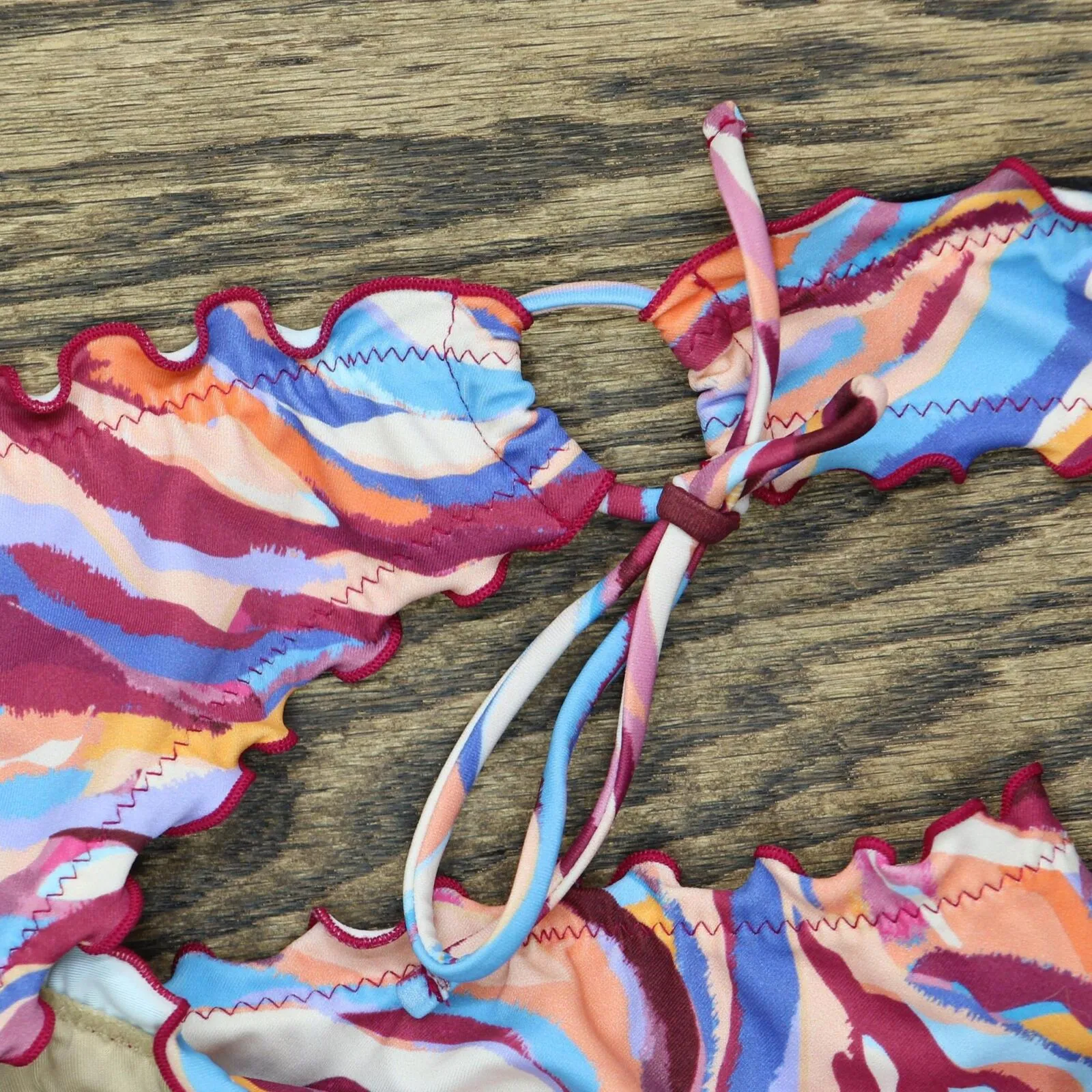 Shade & Shore Tie Detail High Leg Extra Cheeky Ruffle Bikini Bottom 83976432