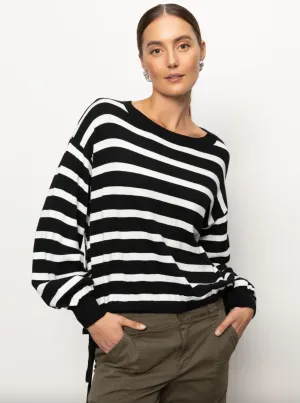 Side Tie Sweater-Black/White