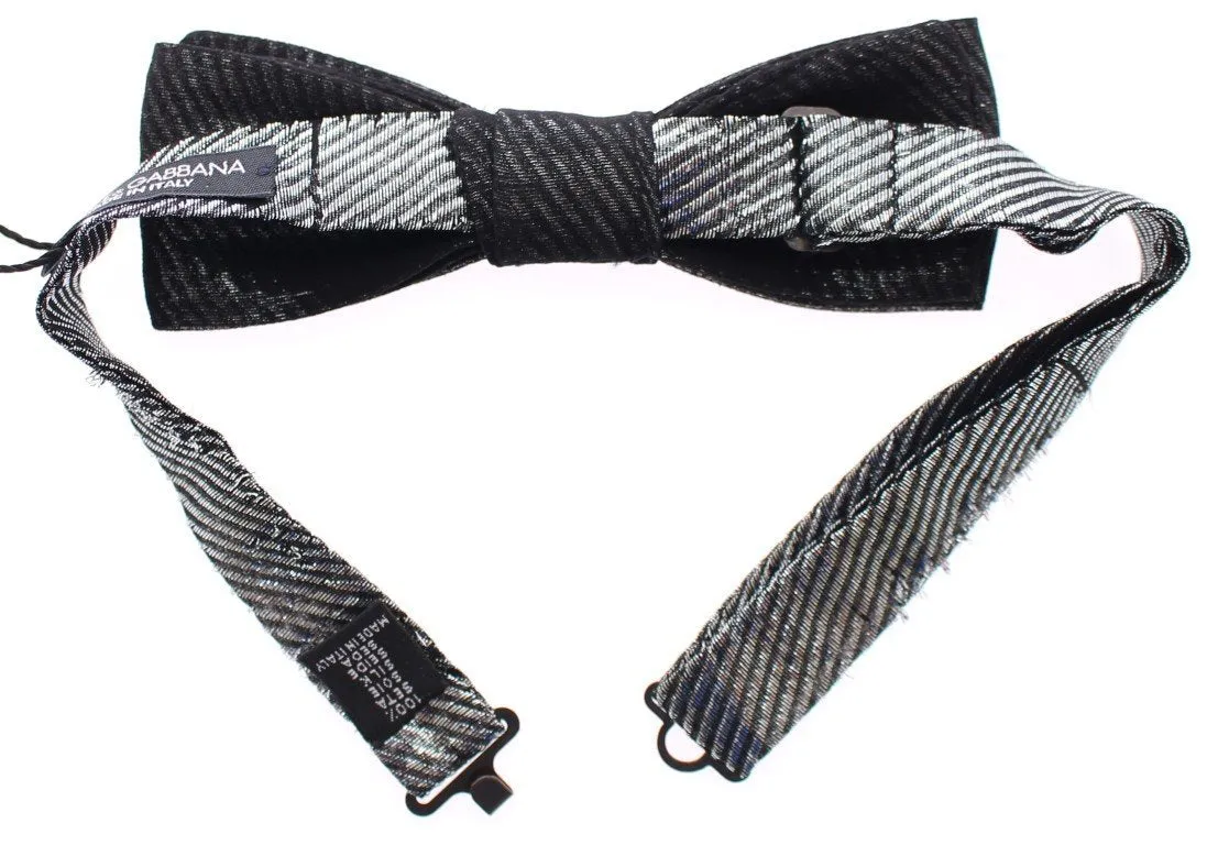 Silver Gray Shiny Silk Skinny Tied Bow Tie