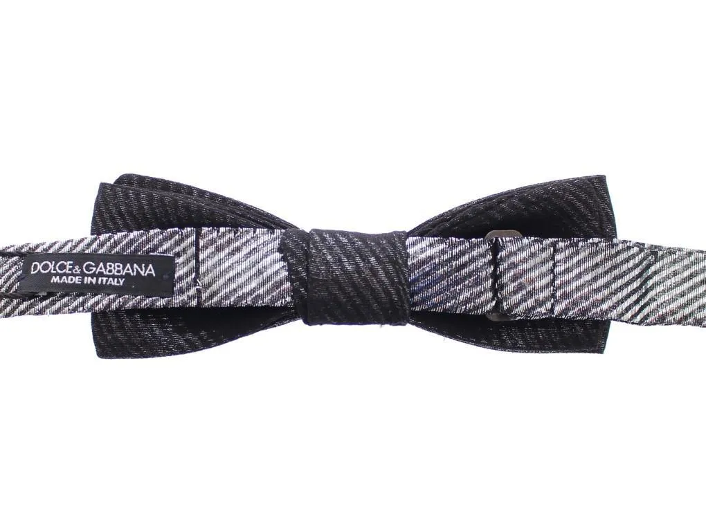 Silver Gray Shiny Silk Skinny Tied Bow Tie