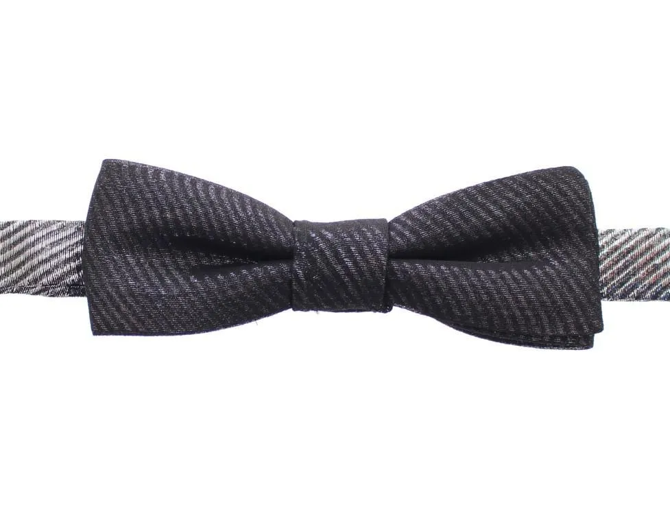 Silver Gray Shiny Silk Skinny Tied Bow Tie