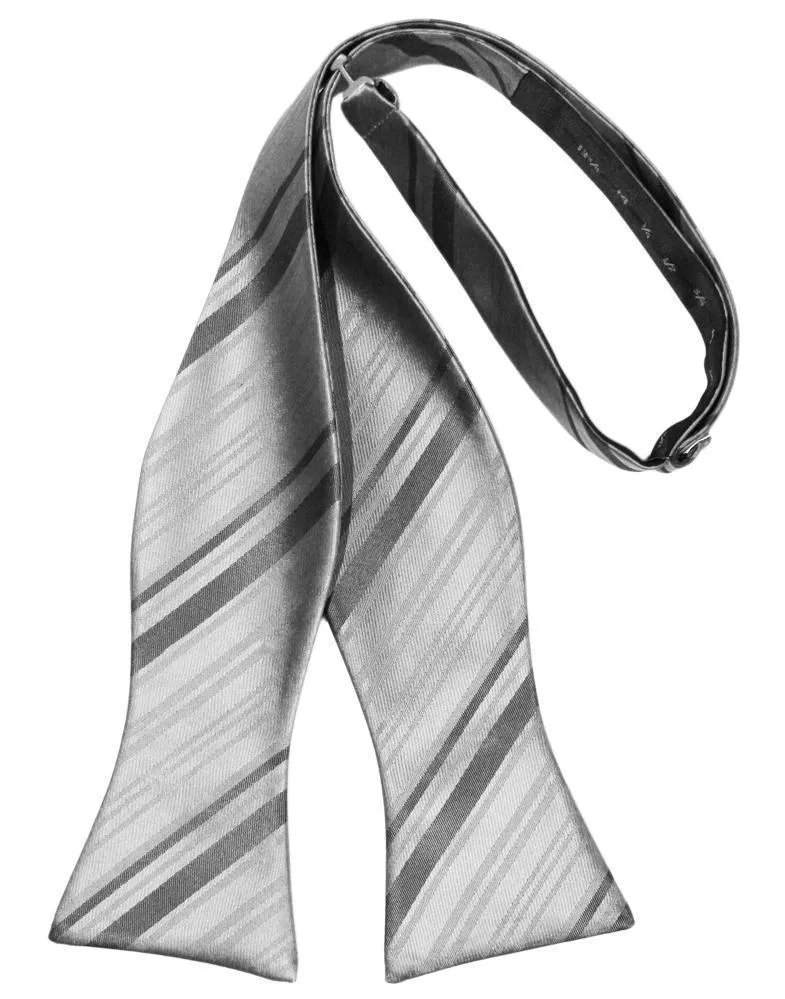 Silver Striped Satin Bow Tie