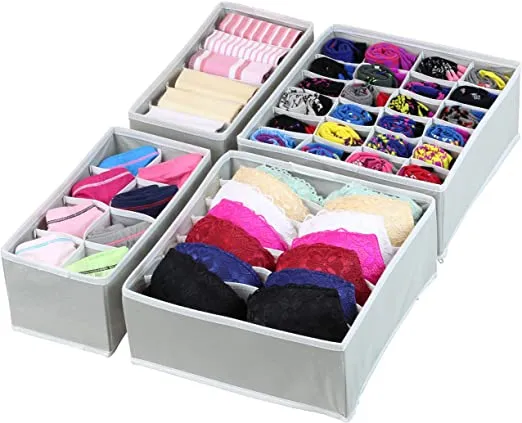 SimpleHouseware Closet Underwear Organizer Drawer Divider Set of 4, Grey