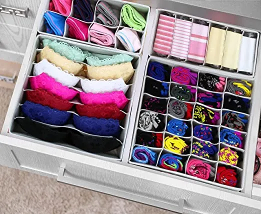 SimpleHouseware Closet Underwear Organizer Drawer Divider Set of 4, Grey