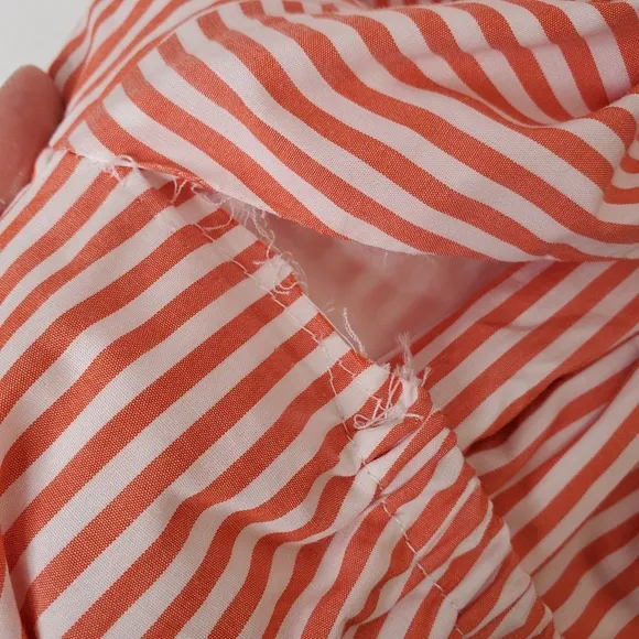 Skies Are Blue Striped Tie Back Ruffled Maxi Cotton Dress Coral Red Medium