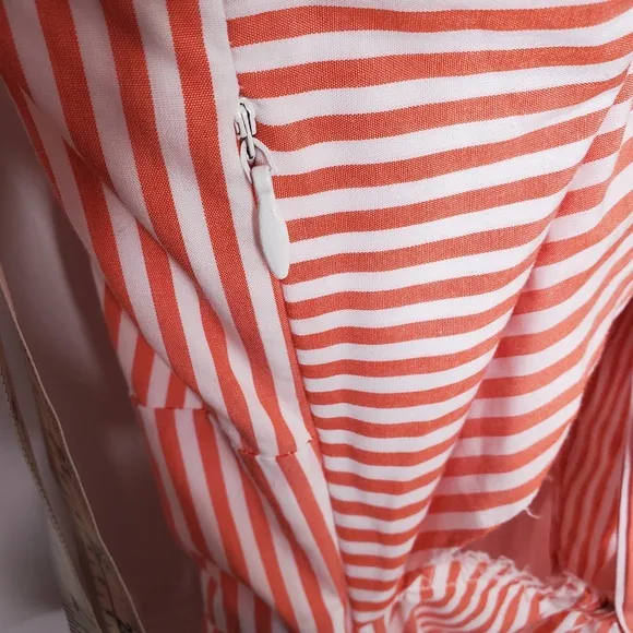 Skies Are Blue Striped Tie Back Ruffled Maxi Cotton Dress Coral Red Medium