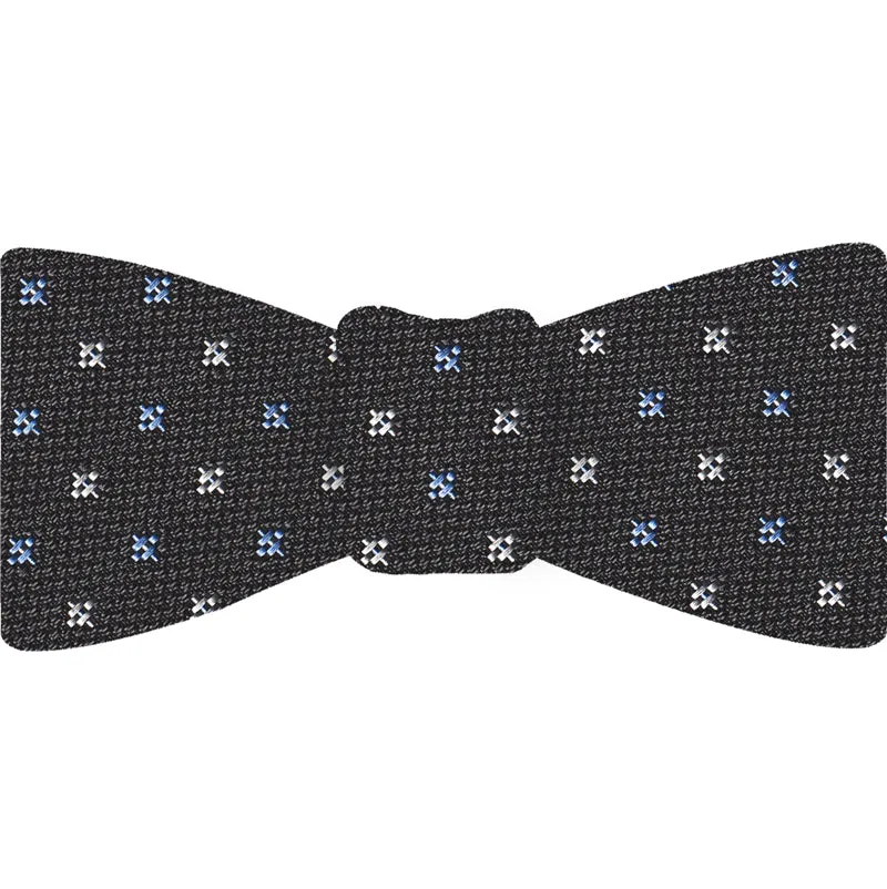 Sky Blue & White on Charcoal Gray Mogador Pattern Bow Tie #MGJBT-1