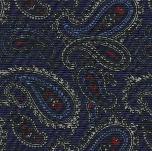 Sky Blue, Off-White & Red on Dark Navy Blue Macclesfield Print Silk Bow Tie MCBT-399