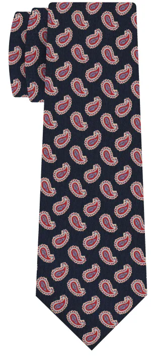 Sky Blue, Red & Off-White on Midnight Blue Macclesfield Print Pattern Silk Bow Tie MCBT-506