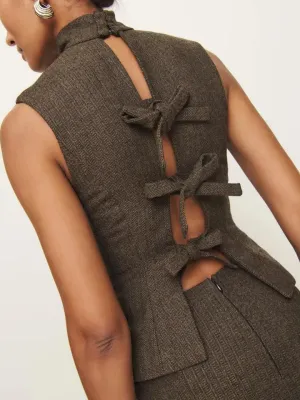 Sleeveless Bow Backless Skirt Set