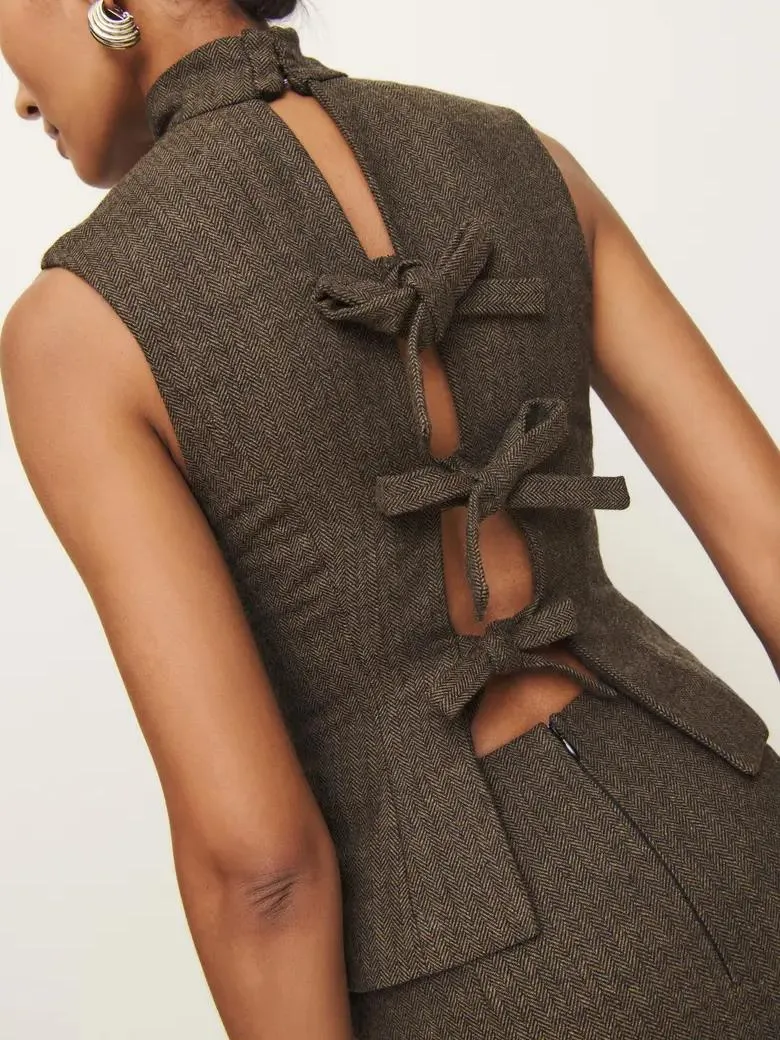 Sleeveless Bow Backless Skirt Set