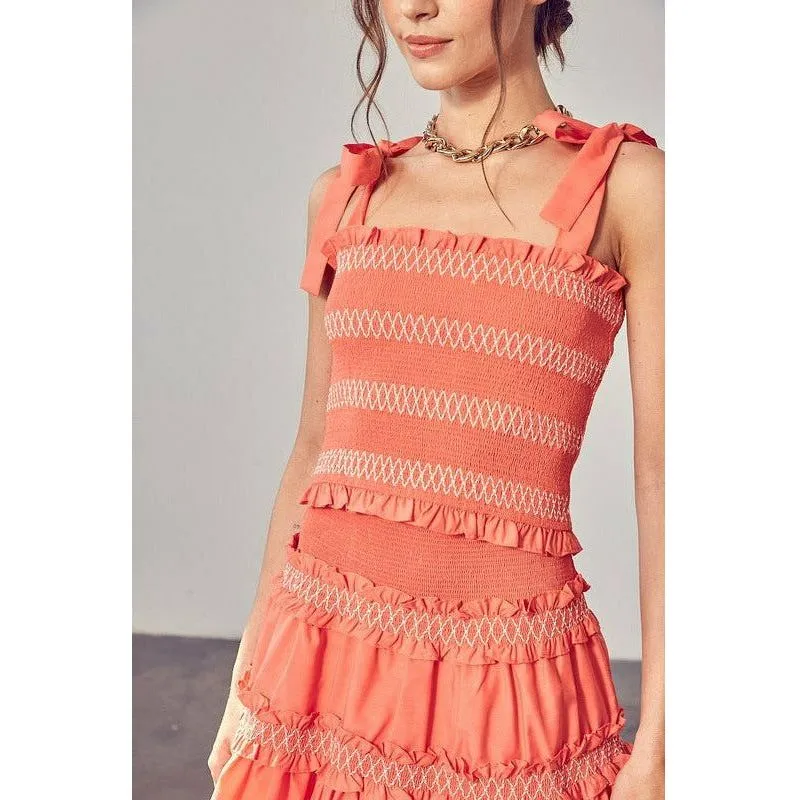 SMOCKED BOW STRAP TOP