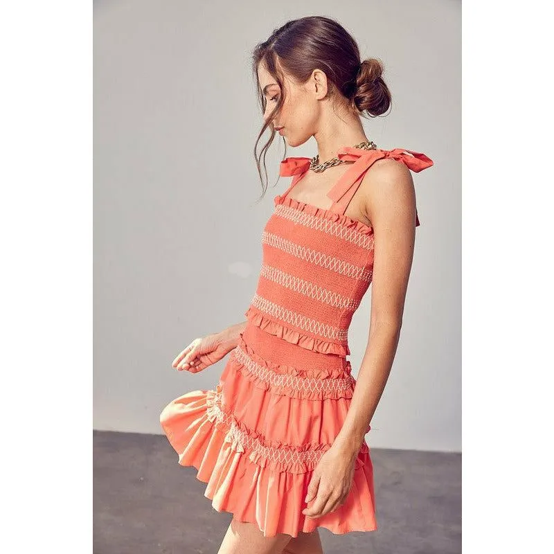 SMOCKED BOW STRAP TOP