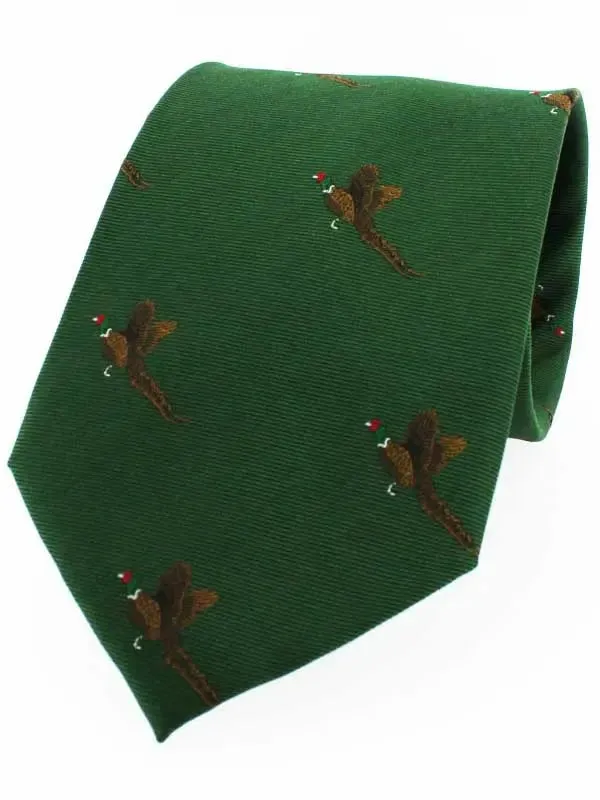 SOPRANO Flying Pheasants Silk Country Tie - Green