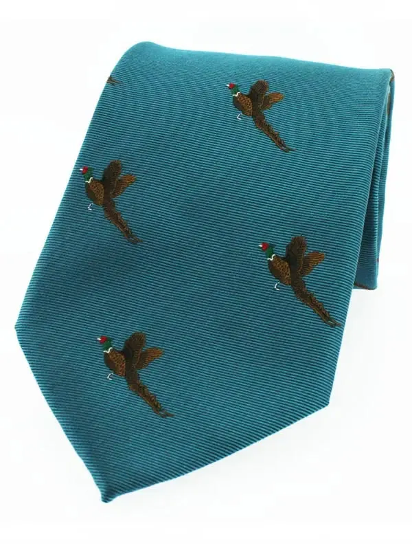 SOPRANO Flying Pheasants Silk Country Tie - Teal