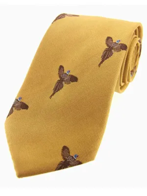 SOPRANO Flying Pheasants Woven Silk Country Tie - Gold