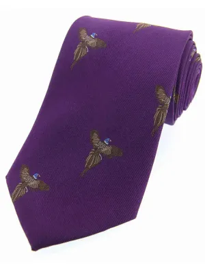 SOPRANO Flying Pheasants Woven Silk Country Tie - Purple