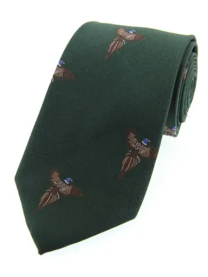 SOPRANO Flying Pheasants Woven Silk Country Tie  - Racing Green