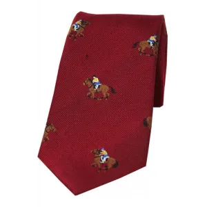 SOPRANO Jockeys & Horses Silk Country Tie - Deep Red