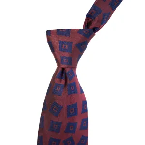 Sovereign Grade Oxblood Art Deco Solid Navy Pattern Tie, 150 cm