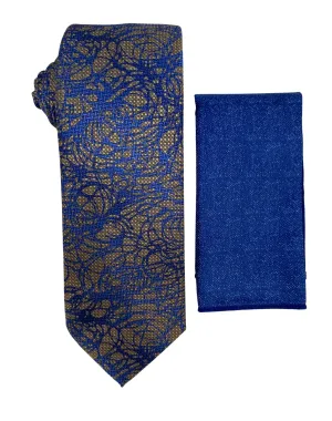 Stacy Adams Geo Swirl Tie and Handkerchief - Blue & Gold