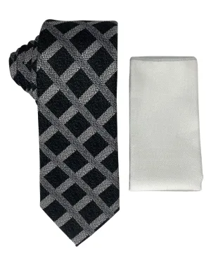 Stacy Adams Geo Tie and Handkerchief - Black & Gray