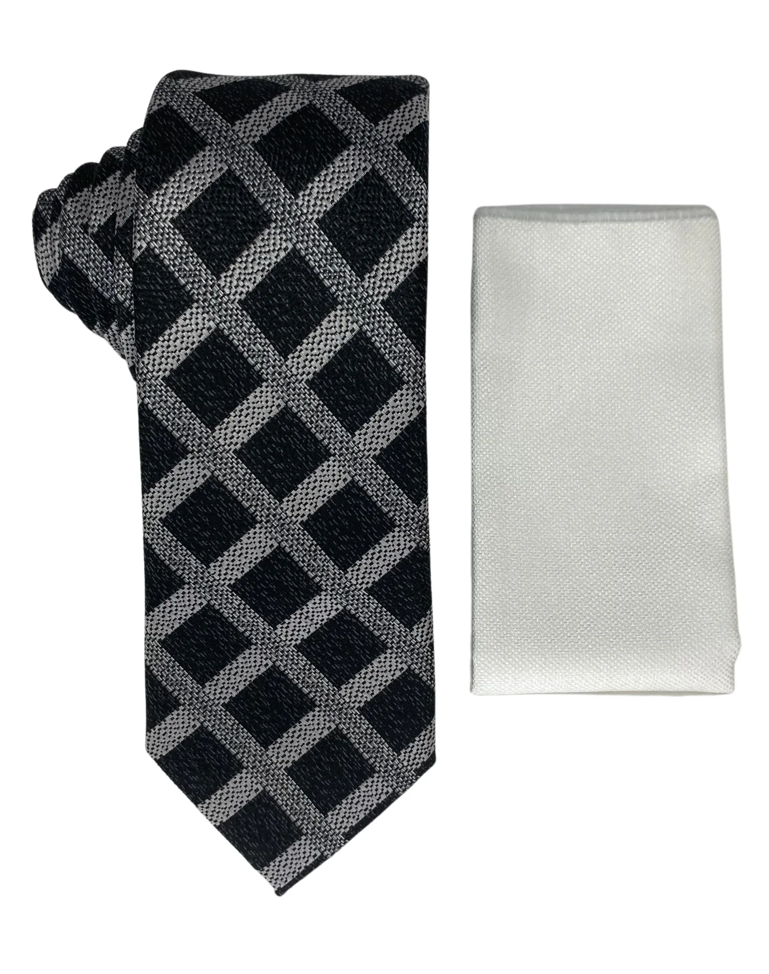 Stacy Adams Geo Tie and Handkerchief - Black & Gray
