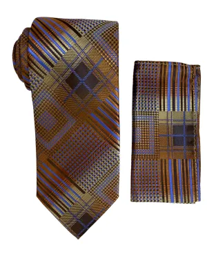 Stacy Adams Geo Tie and Handkerchief - Brown & Blue