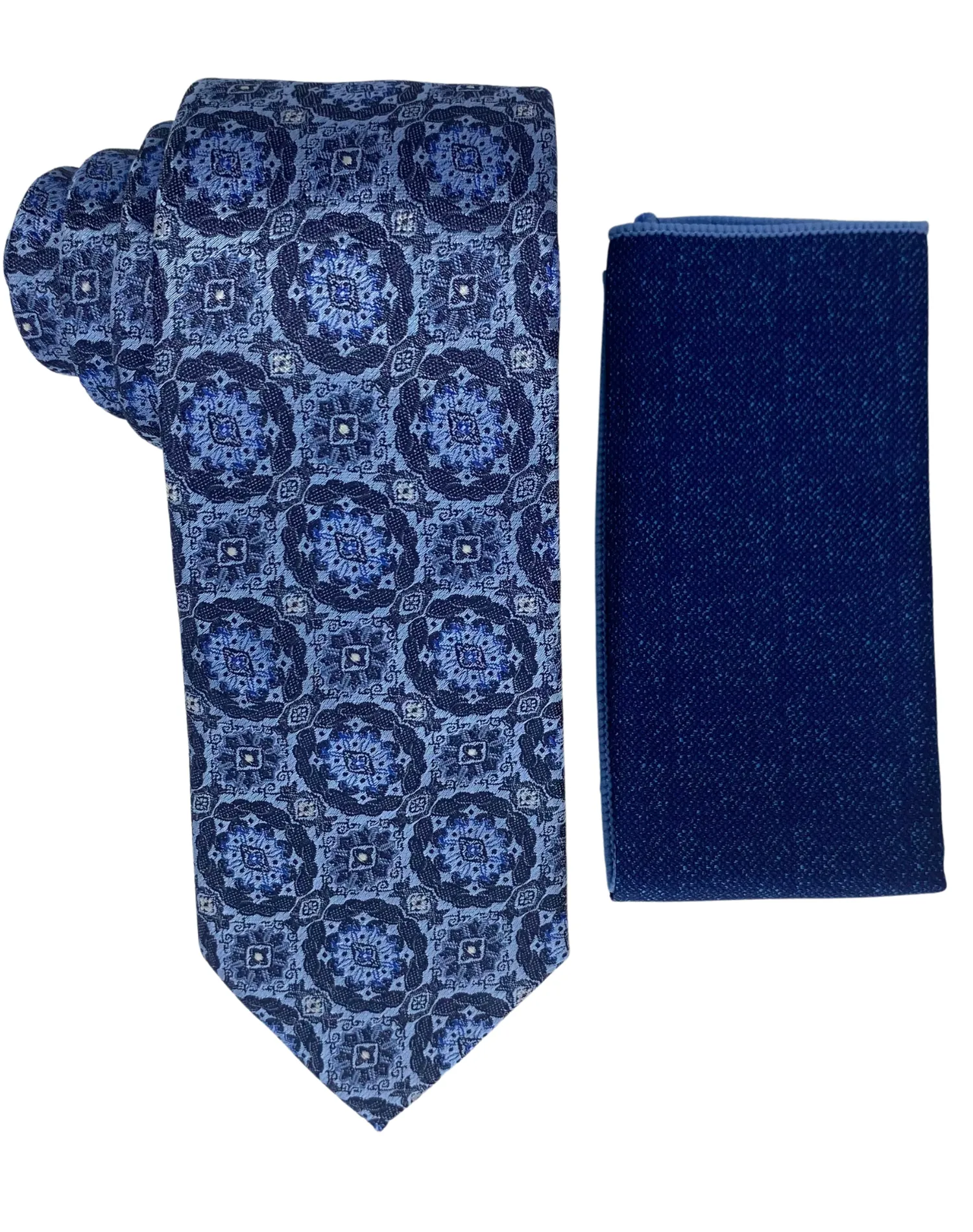 Stacy Adams Medallion Tie and Handkerchief - Blue