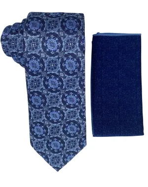 Stacy Adams Medallion Tie and Handkerchief - Blue