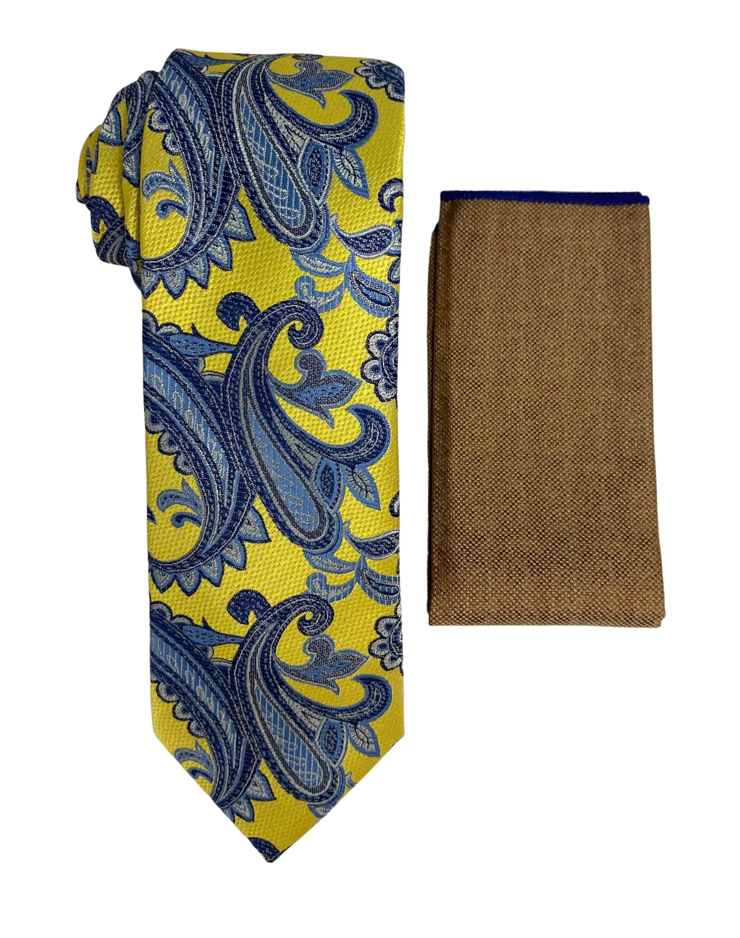 Stacy Adams Paisley Tie and Handkerchief - Blue & Yellow