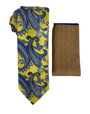 Stacy Adams Paisley Tie and Handkerchief - Blue & Yellow