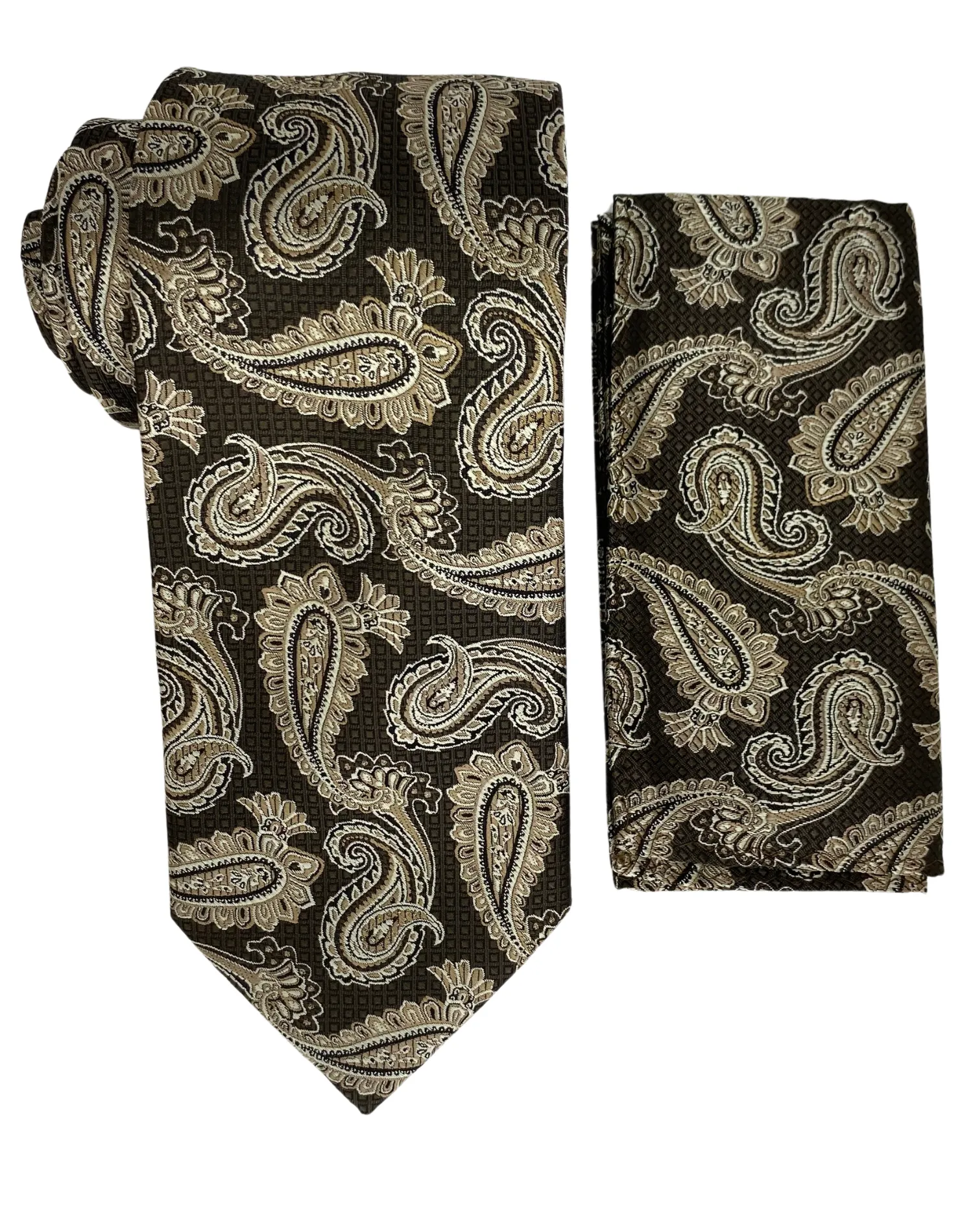 Stacy Adams Paisley Tie and Handkerchief - Brown
