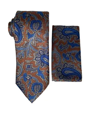 Stacy Adams Paisley Tie and Handkerchief - Rust & Blue