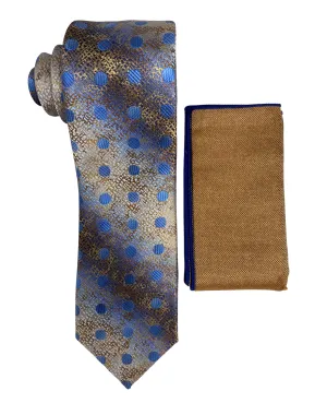 Stacy Adams Polka Dot Tie and Handkerchief - Gold/Blue