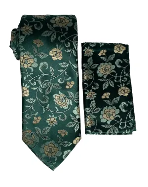 Stacy Adams Rosed Tie and Handkerchief - Hunter Green